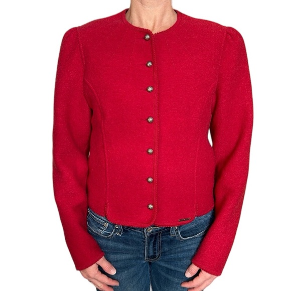 Vintage Geiger of Austria Tyrolean Wool Blazer Cardigan Red L - Picture 14 of 15